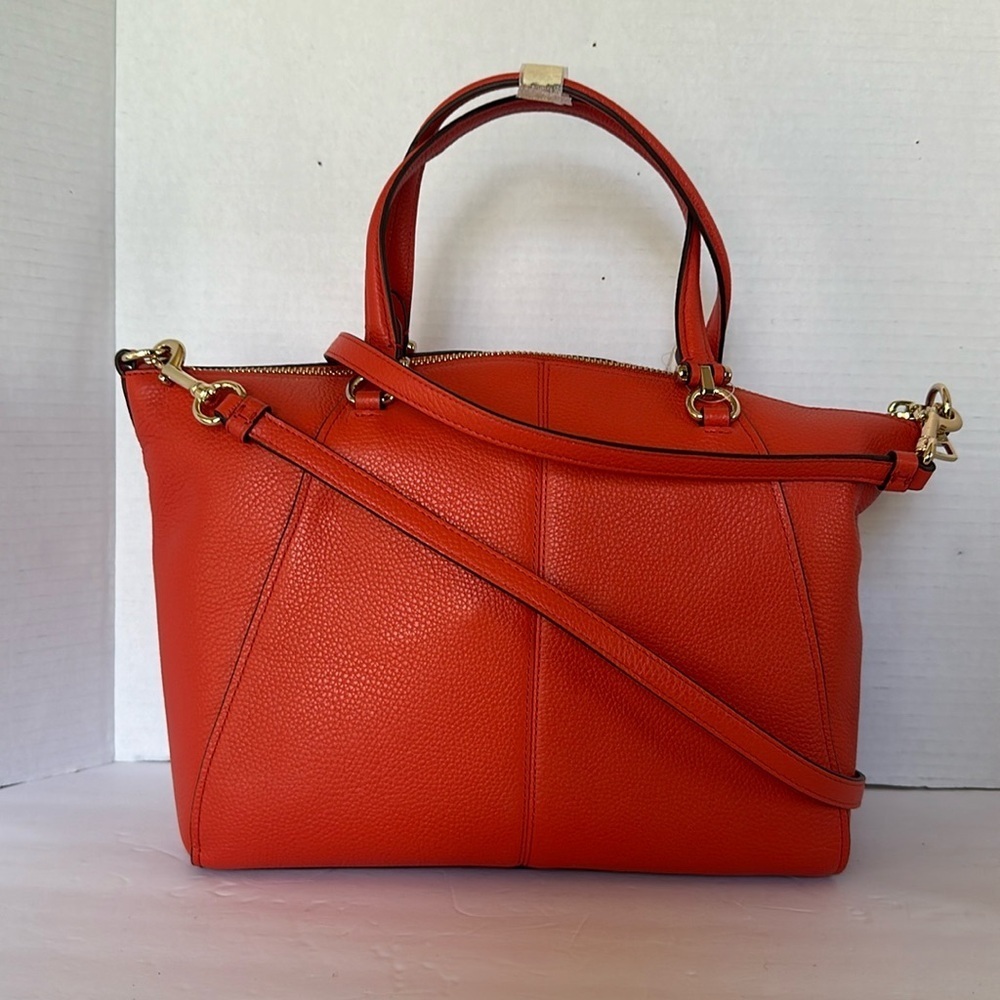 Coach Prairie Satchel Deep Coral Pebble Leather Medium Crossbody Bag - Picture 5 of 16
